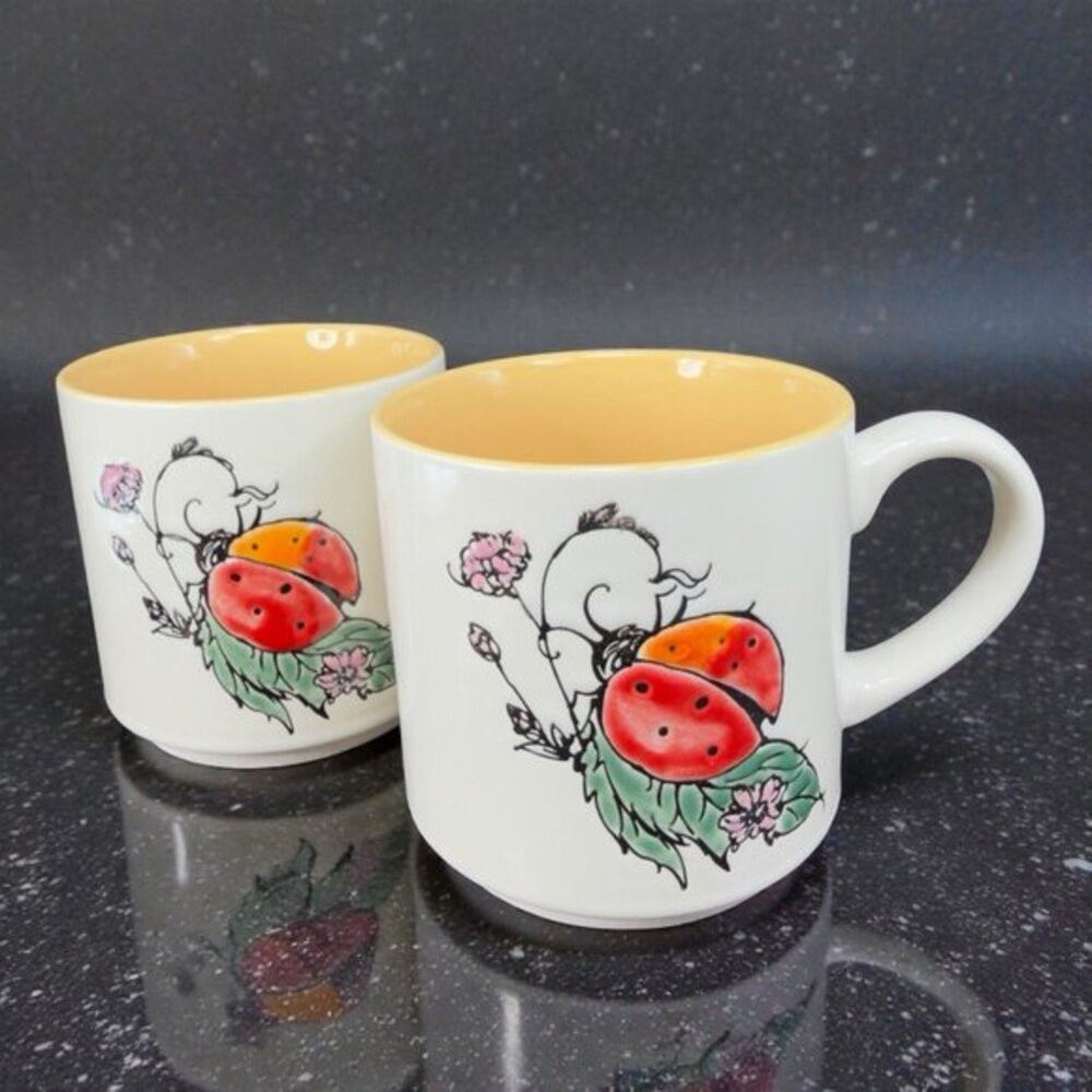 Spectrum Designz Ceramic Stoneware Ladybug Coffee Mug Cup Set Mugs Cups Orange‎